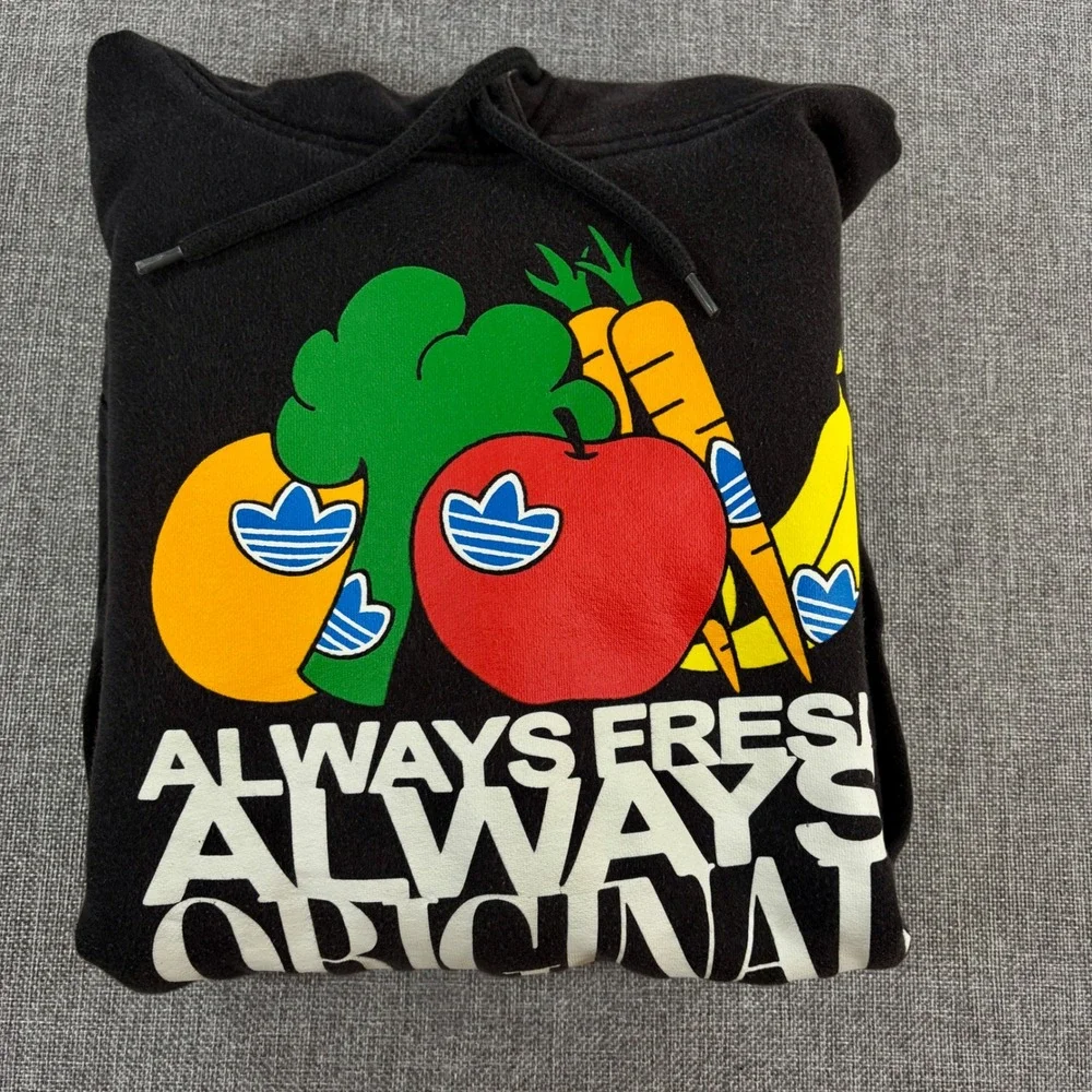 Adidas Mens Always Fresh Always Original Hoodie L Black Cotton Graphic Pullover